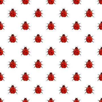 Red ladybugs seamless pattern on white background Illustrazione stock