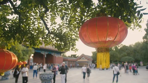 Red lamp in Beijing by day Stock Footage 104852359