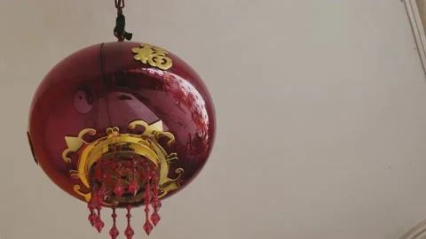 Red lamp hanging outside the temple during Chinese New Year Stock Footage 134281375