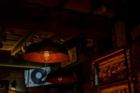 Red lamp as a lantern in a bar Stock Photos