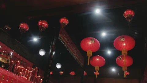 Red lamps and lanterns style lampshade decoration during Chinese New Year Stock Footage 134281830
