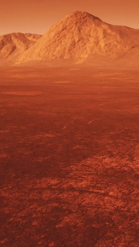 Red landscape on an alien planet with rocky mountains and flat terrain Stock Footage 337950124