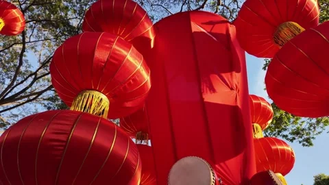 Red lantern decorations for Chinese New Year in George Town Stock Footage 337545098