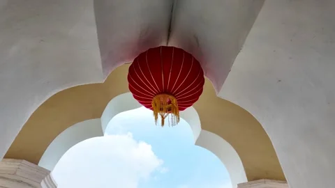 A red lantern hangs from the ceiling Stock Footage 325840147