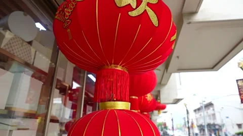 Red lantern with Kanji script. Close up Stock Footage 318654190