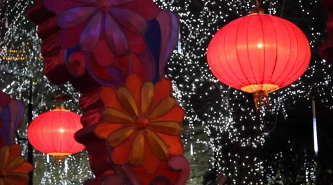 Red lantern at night Stock Footage 7905273