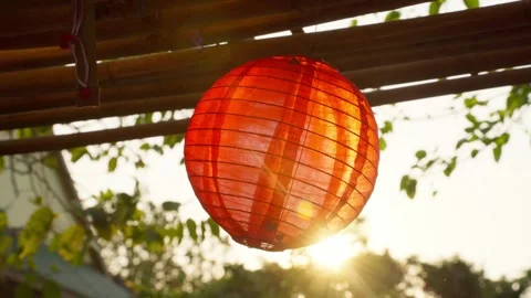 Red Lantern at Vietnamese Temple Sunset Close Up Video stock 343408160
