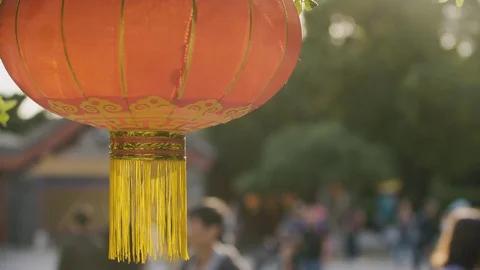 Red lantern waving in Beijing by day Stock Footage 104866069