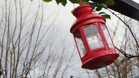 Red lantern wobbles in the wind Stock Footage 123082645
