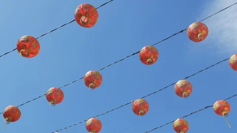 Red Lanterns And Blue Sky Stock Footage 122510535