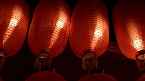 Red lanterns are hung high on traditional Chinese festivals Stock Footage 257985181