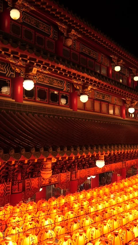 Red Lanterns in Chinese Temple Vertical 4K Cultural and Spiritual Video Stock Footage 295726768