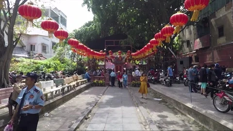 Red Lanterns in Chua Phuoc Hai Buddhist Temple Court, Ho Chi Minh City, Vietnam Video stock 269181732