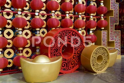 Red lanterns decorating the chinese new year Stock Photos