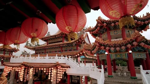 Red lanterns decorating Thean hou temple in Kuala Lumpur, Malaysia, during Stock Footage 309112784