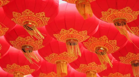 Red lanterns decorations Stock Footage 34349142
