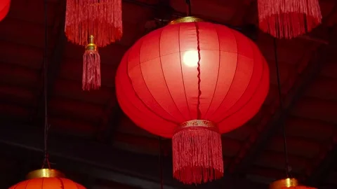 Red lanterns hanging in a festive setting Stock-Footage 341541817