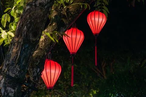 Red Lanterns hanging from a tree Old Town Hoi An Stock Photos