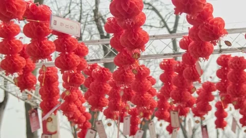 Red lanterns hung during Chinese New Year Stock Footage 170761245