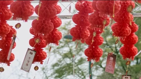 Red lanterns hung during Chinese New Year Stock Footage 170761250