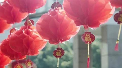 Red lanterns hung during Chinese New Year Stock Footage 170761335