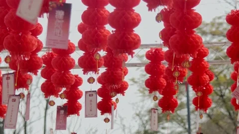 Red lanterns hung during Chinese New Year Stock Footage 170761366
