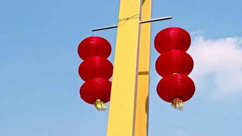 Red lanterns hung during Chinese New Year Stock Footage 170761404