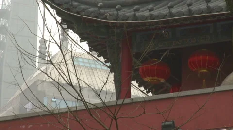 Red lanterns on Nanjing Drum Tower, China Stock Footage 54256643
