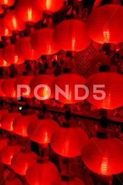 Red lanterns at night for chinese new year Stock Photos