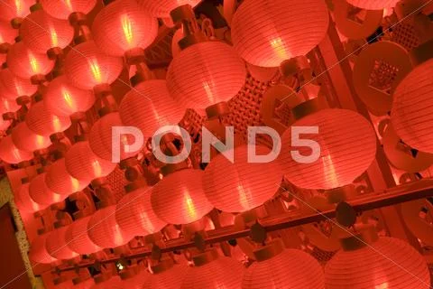 Red lanterns at night for chinese new year Stock Photos