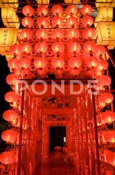 Red lanterns at night for chinese new year Stock Photos