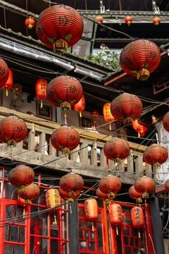 Red Lanterns Outside a Tea House Stock Photos