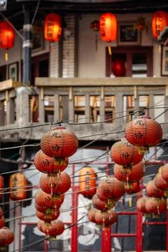Red Lanterns Outside a Tea House Stock Photos