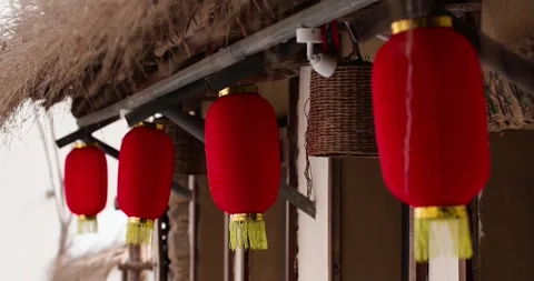 Red lanterns swaying in the wind-1 Stock Footage 256863453