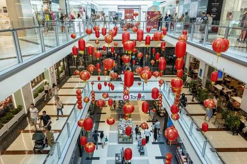 Red lanterns of various sizes and shapes Stock Photos