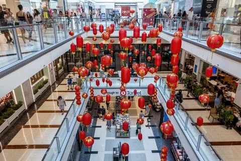 Red lanterns of various sizes and shapes Stock Photos