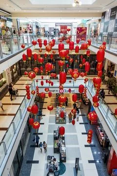 Red lanterns of various sizes and shapes Stock Photos