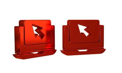 Red Laptop and cursor icon isolated on transparent background. Computer not.. Stock Illustration