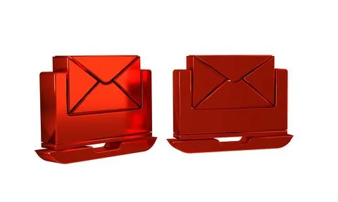 Red Laptop with envelope and open email on screen icon isolated on transpar.. Stock Illustration