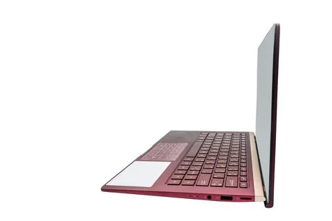 Red laptop open Stock Photos