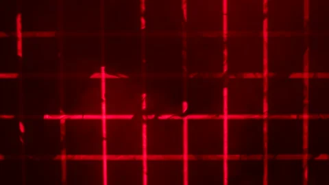 Red laser beams from stage lights create a checkered pattern in a dark studio Stock Footage 168436757