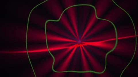 Red laser light beams emanating from a central point in a dark background w.. Stock Footage 335966777