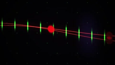 Red Laser Line Moving Across Green Vertical Bars as a Tech Background Visua.. Stock Footage 343762244