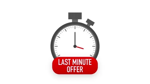 Red last minute offer button sign, flat modern label, alarm clock countdown logo Stock Footage 153488231