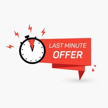 Red last minute offer with clock for promotion, banner, price. Label countdown Stock Illustration