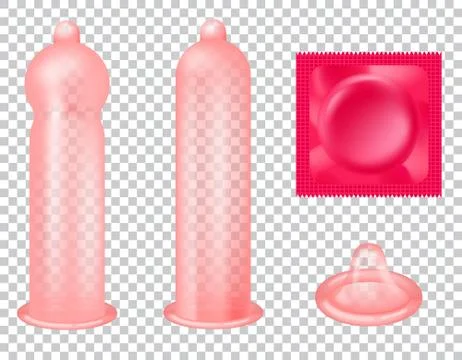 Red latex condom isolated vector icon set Stock Illustration