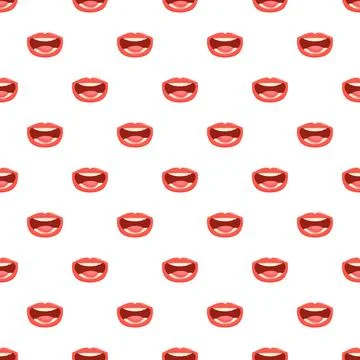 Red laughing mouth seamless pattern on white background Stock Illustration
