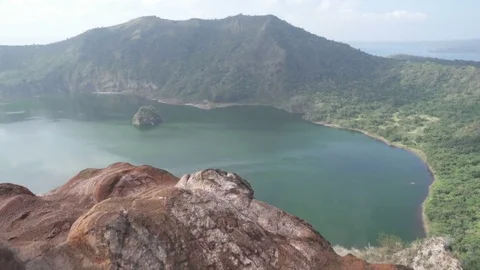 Red Lava and the Inside Lake of the Taal Volcano. Stock Footage 73506941