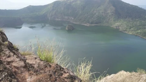 Red Lava and the Inside Lake of the Taal Volcano. Stock Footage 73509940