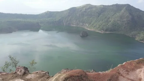Red Lava and the Inside Lake of the Taal Volcano. Stock Footage 73510794